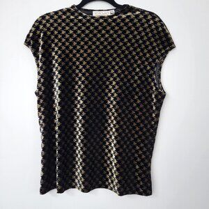 Vintage 90s Black And Gold  Crushed Velvet Geometric Sleeveless Top Size Large